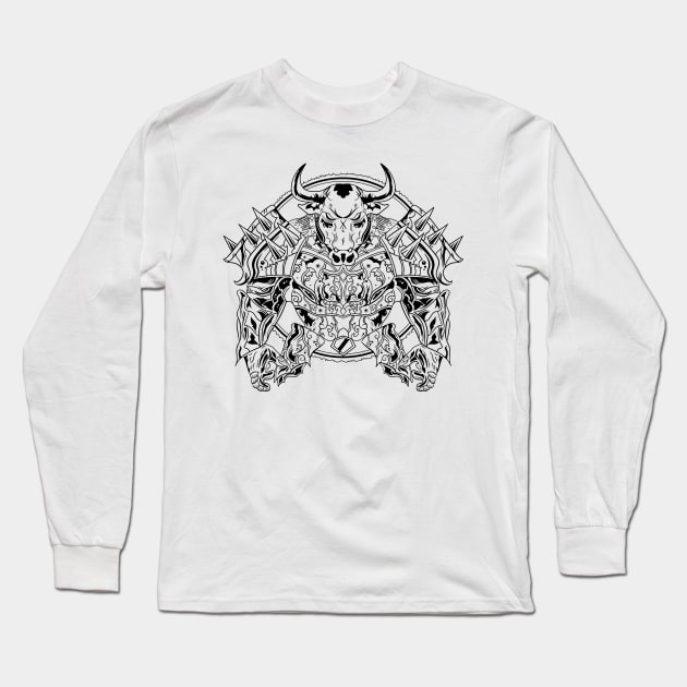 Bull Warrior Armor Lineart Outline Long Sleeve T-Shirt by eijainspire